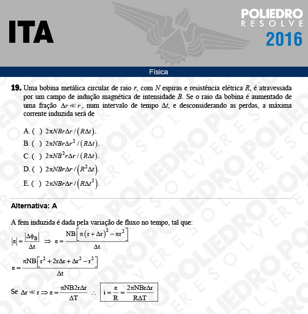 Questão 19 - Física - ITA 2016