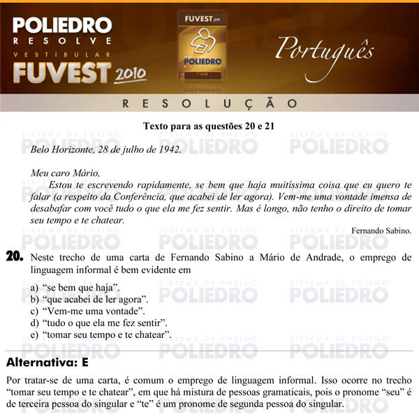 Questão 20 - 1ª Fase - FUVEST 2010