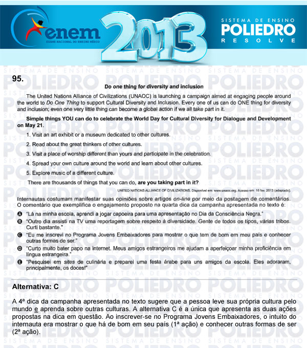 Questão 95 - Domingo (Prova Cinza) - ENEM 2013
