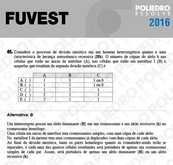 Questão 45 - 1ª Fase - FUVEST 2016