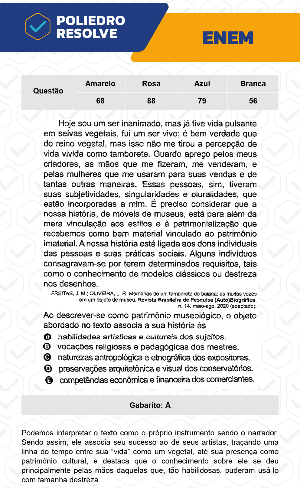 Questão 68 - 1º Dia - Prova Amarela - ENEM 2022