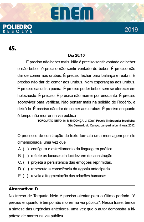 Questão 45 - 1º Dia - Prova BRANCA - ENEM 2018