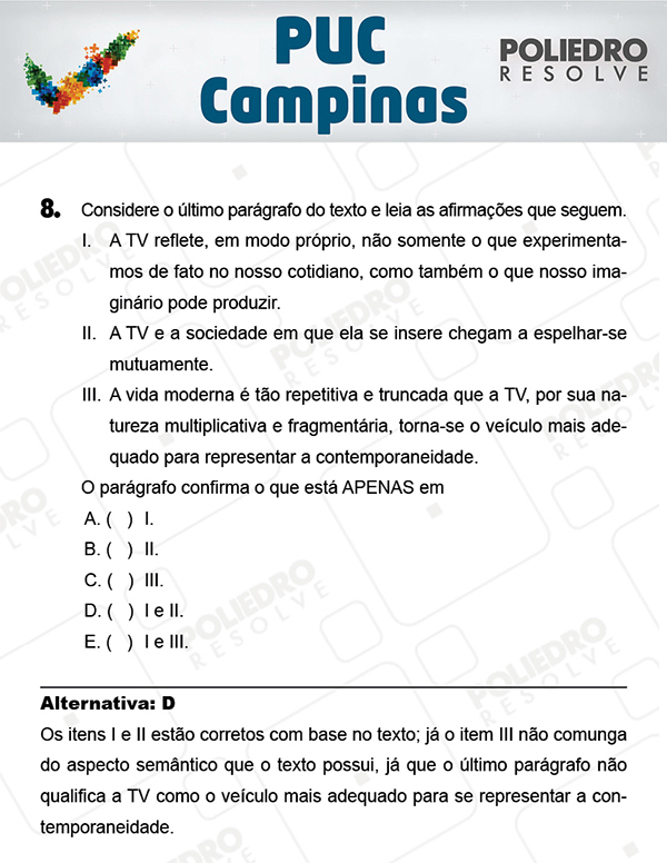 Questão 8 - 1ª Fase - Prova Verde - PUC-Campinas 2018