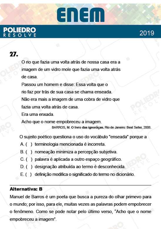 Questão 27 - 1º Dia - Prova AMARELA - ENEM 2018