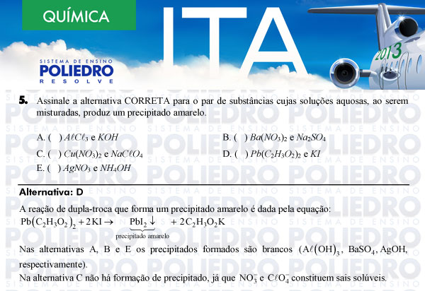 Questão 5 - Química - ITA 2013