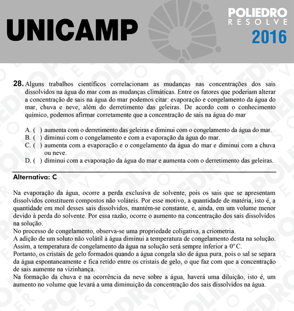 Questão 28 - 1ª Fase - UNICAMP 2016