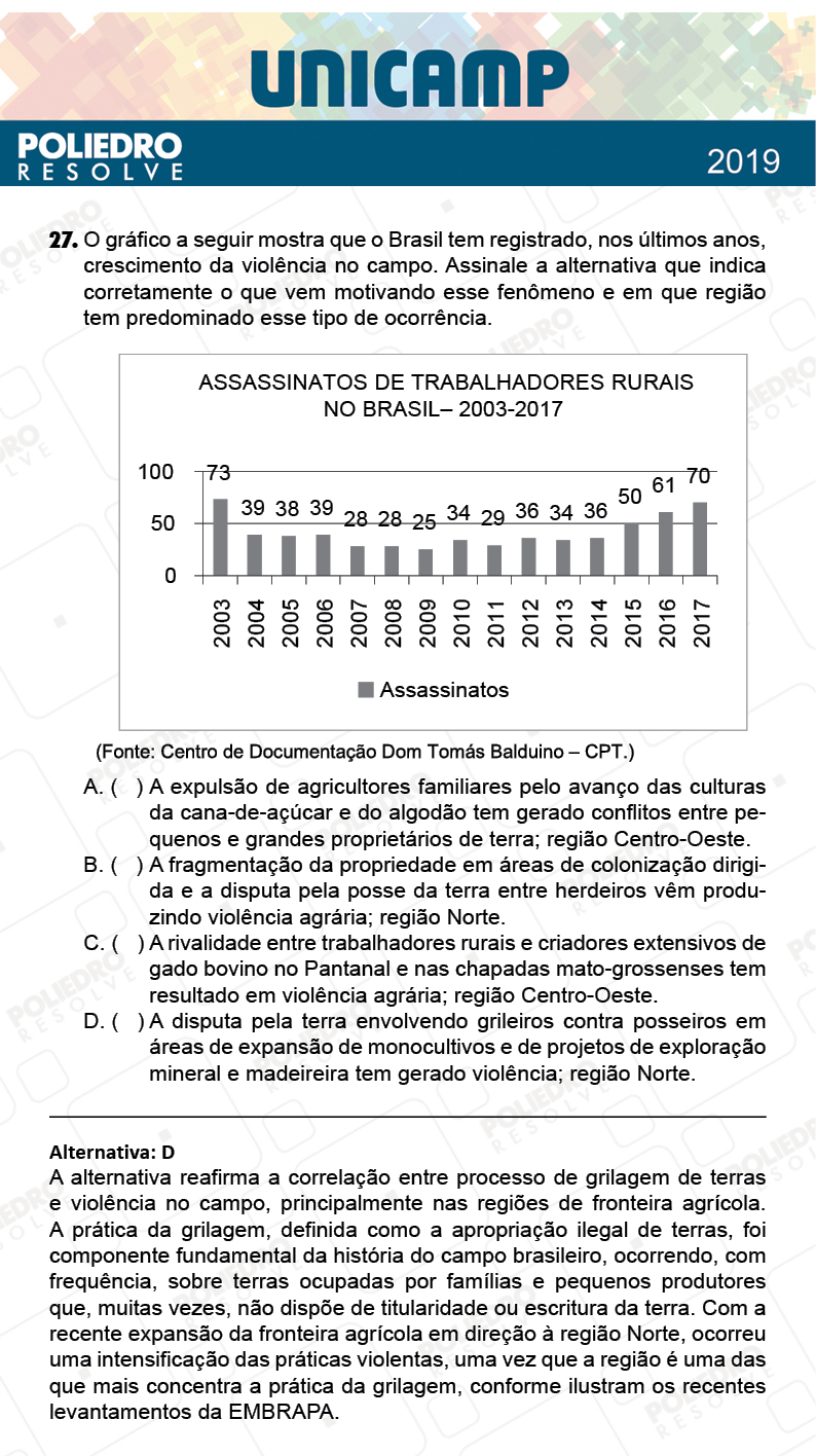 Questão 27 - 1ª Fase - PROVA Q e X - UNICAMP 2019