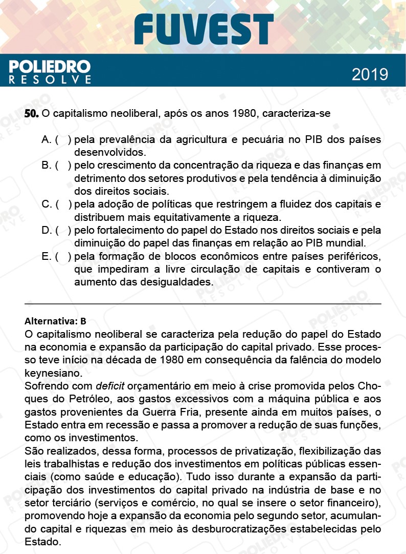 Questão 50 - 1ª Fase - Prova K - FUVEST 2019