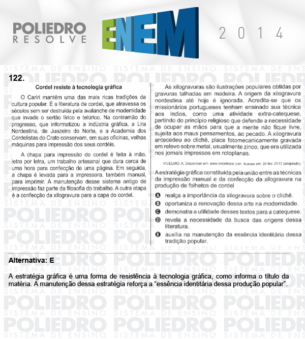 Questão 122 - Domingo (Prova Cinza) - ENEM 2014