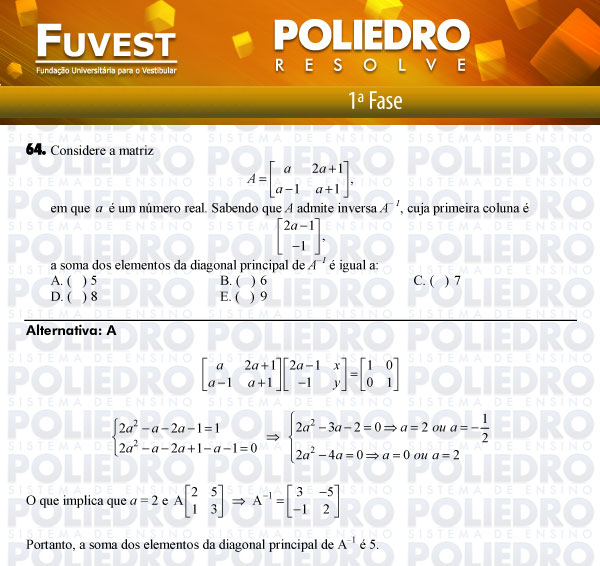 Questão 64 - 1ª Fase - FUVEST 2012