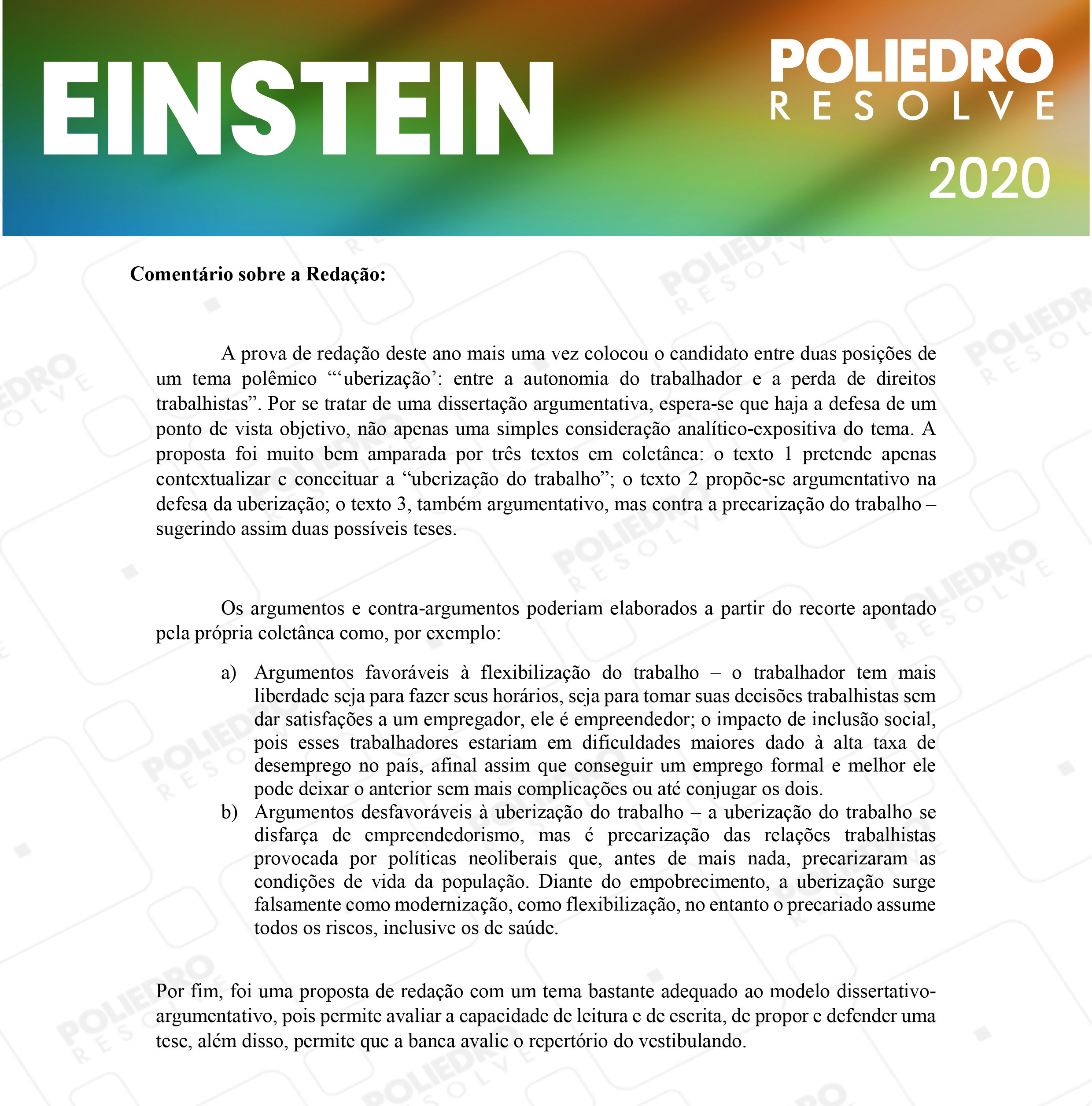 Redação - Fase única - EINSTEIN 2020