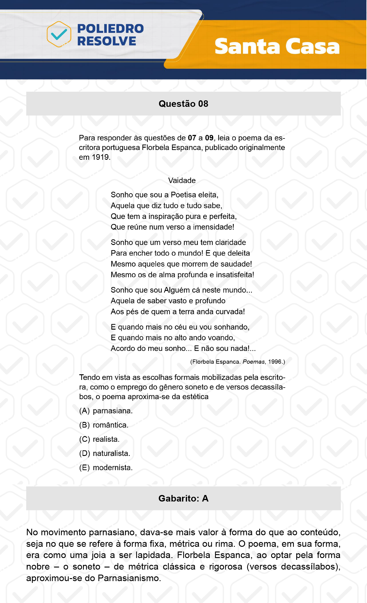 Questão 8 - 1º Dia - SANTA CASA 2024