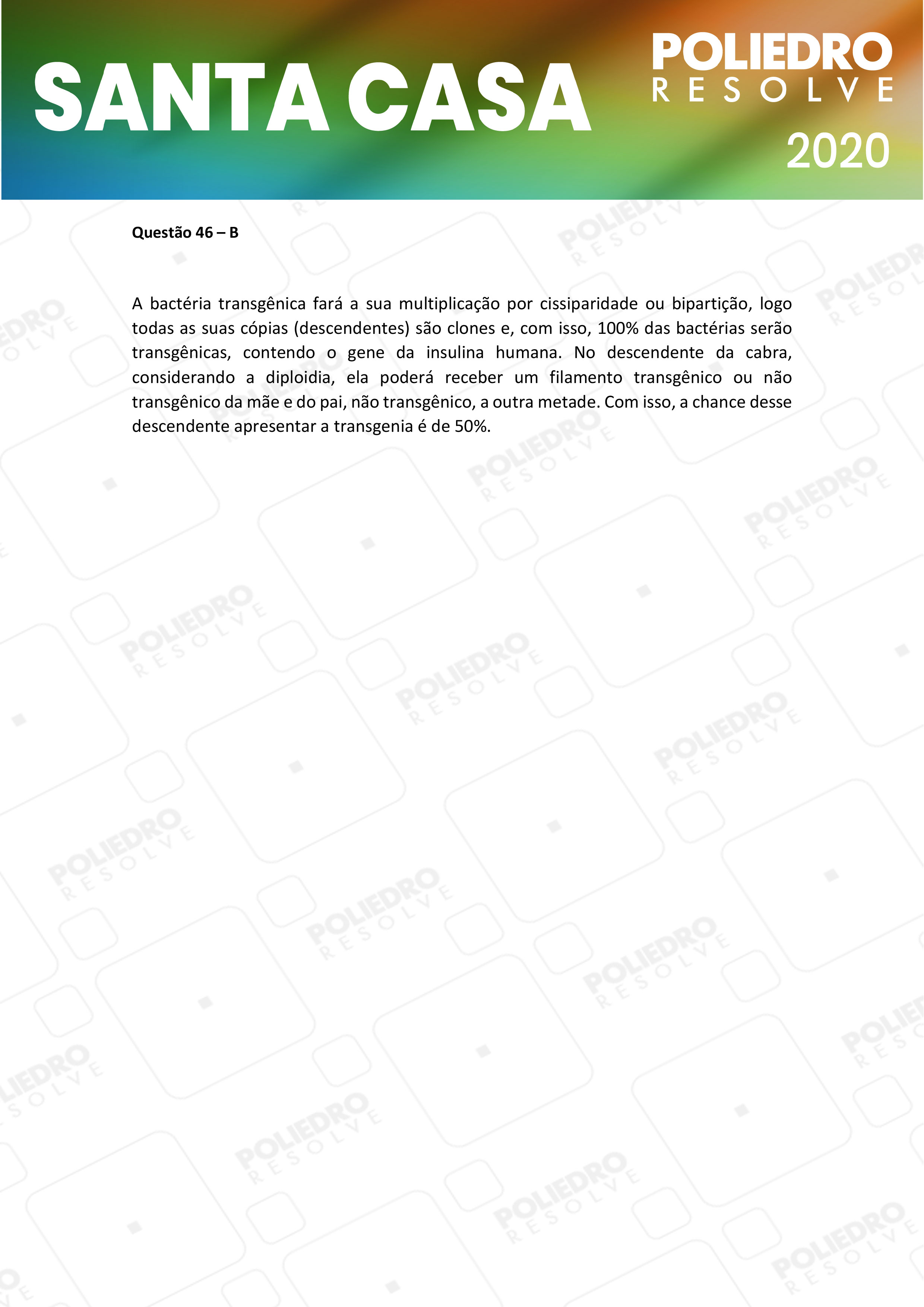 Questão 46 - 2º Dia - SANTA CASA 2020