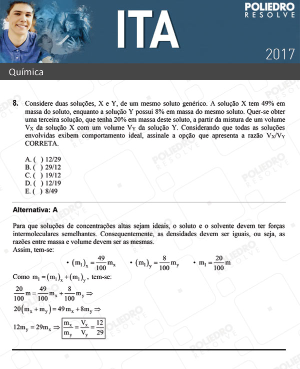 Questão 8 - Química - ITA 2017