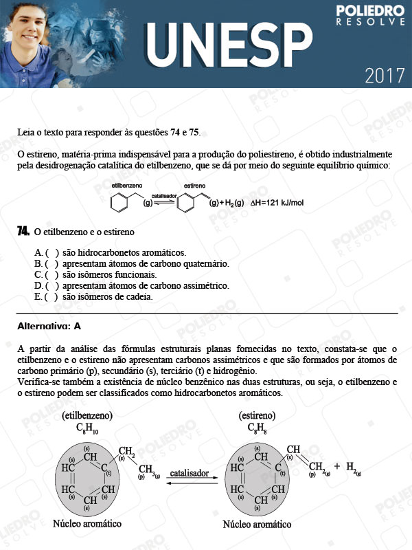 Questão 74 - 1ª Fase - UNESP 2017