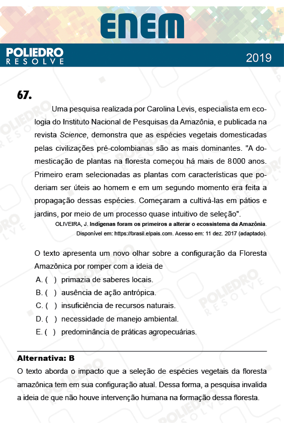 Questão 67 - 1º Dia - PROVA ROSA - ENEM 2018