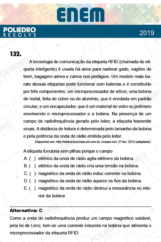 Questão 132 - 2º Dia - Prova CINZA - ENEM 2018