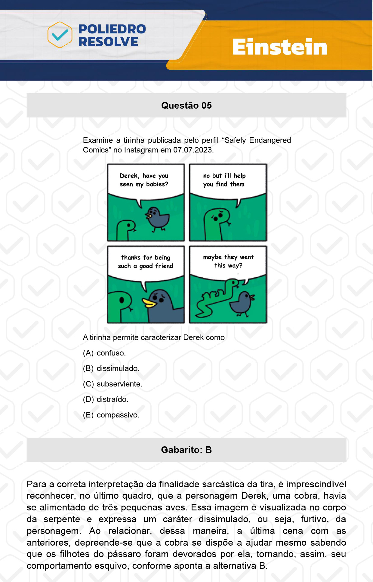 Questão 5 - Fase única - EINSTEIN 2024