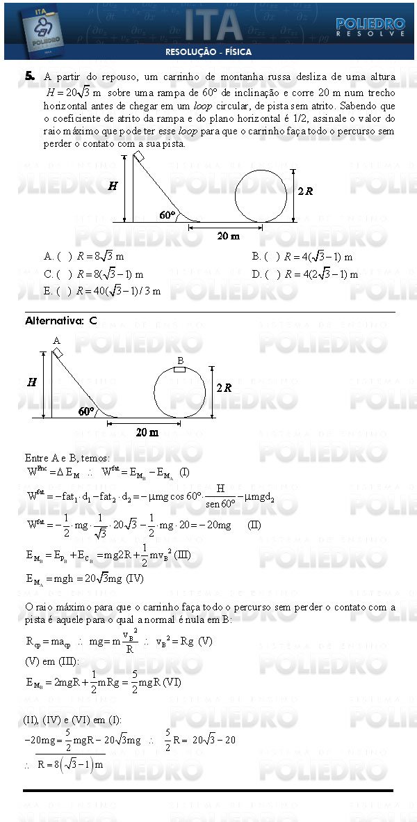 Questão 5 - Física - ITA 2009