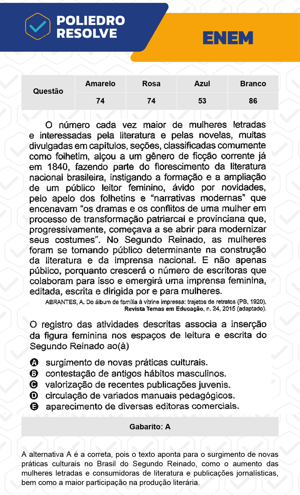 Questão 74 - 1º Dia - Prova Amarela - ENEM 2022