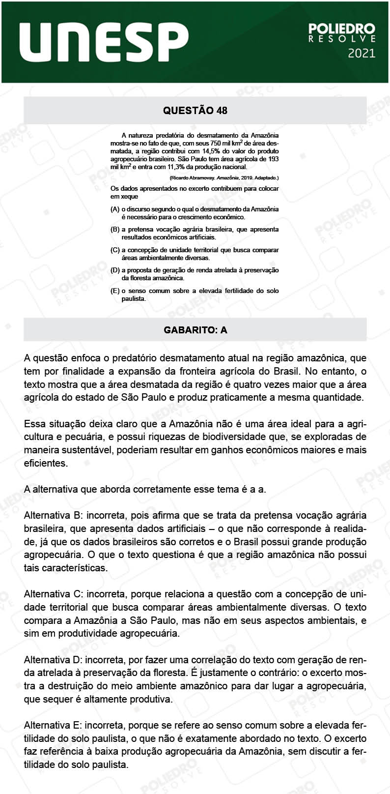 Questão 48 - 1ª Fase - 1º Dia - UNESP 2021