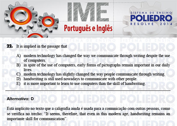 Questão 22 - Português e Inglês - IME 2014