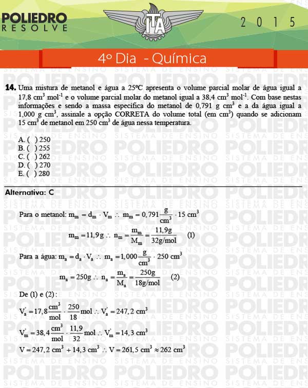 Questão 14 - Química - ITA 2015