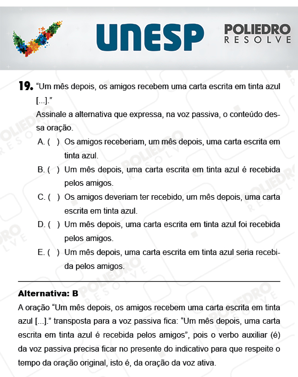 Questão 19 - 1ª Fase - PROVA 4 - UNESP 2018