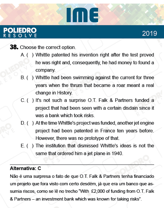 Questão 38 - 2ª Fase - Português/Inglês - IME 2019