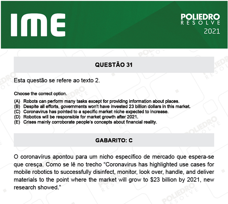 Questão 31 - 2ª Fase - Português/Inglês - IME 2021