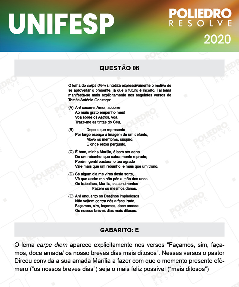 Questão 6 - Fase única - 1º Dia - UNIFESP 2020