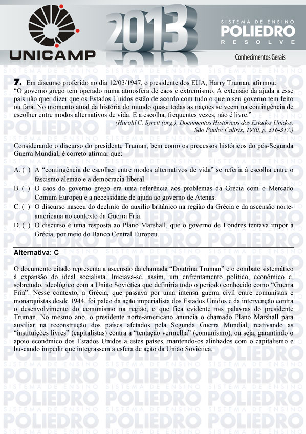 Questão 7 - 1ª Fase - UNICAMP 2013