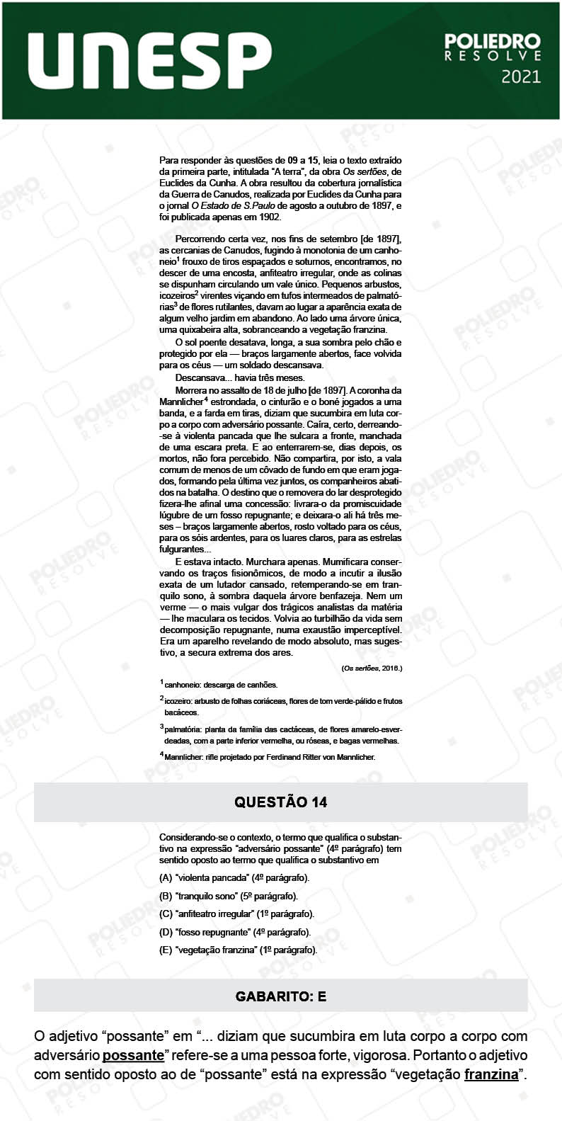 Questão 14 - 1ª Fase - 1º Dia - UNESP 2021