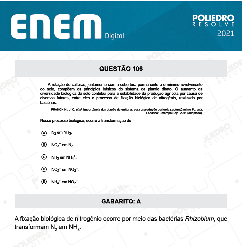 Questão 106 - 2º Dia - Prova Amarela - ENEM DIGITAL 2020