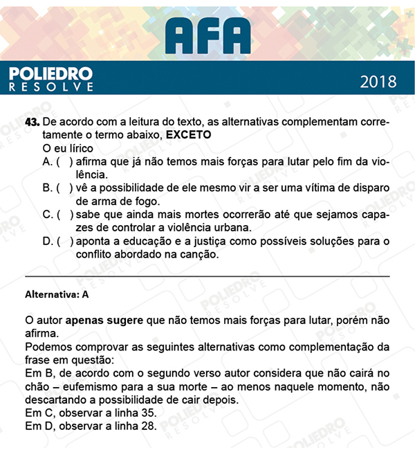 Questão 43 - Prova Modelo B - AFA 2019