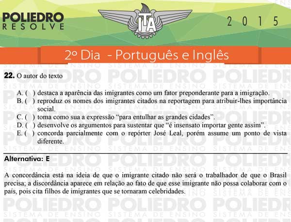 Questão 22 - Português e Inglês - ITA 2015