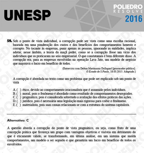 Questão 59 - 1ª Fase - UNESP 2016