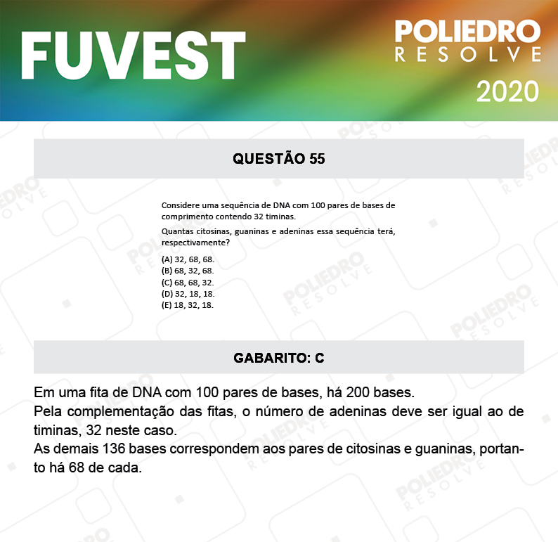 Questão 55 - 1ª Fase - Prova V - FUVEST 2020