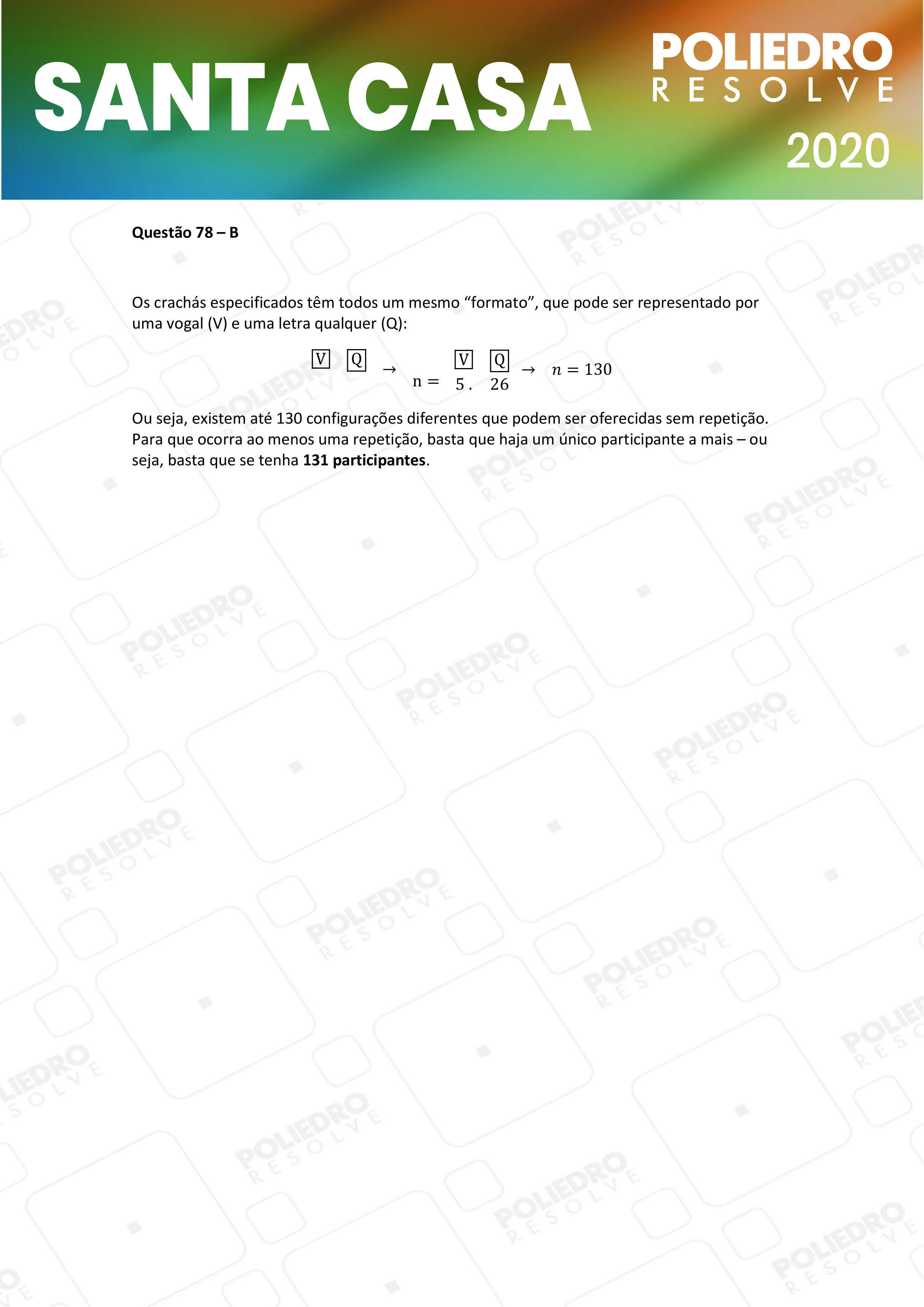 Questão 78 - 2º Dia - SANTA CASA 2020