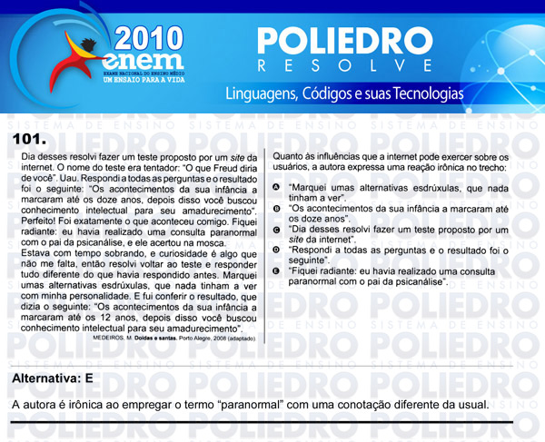 Questão 101 - Domingo (Prova rosa) - ENEM 2010