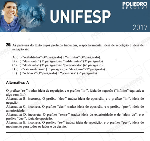 Questão 20 - 1º dia - UNIFESP 2017