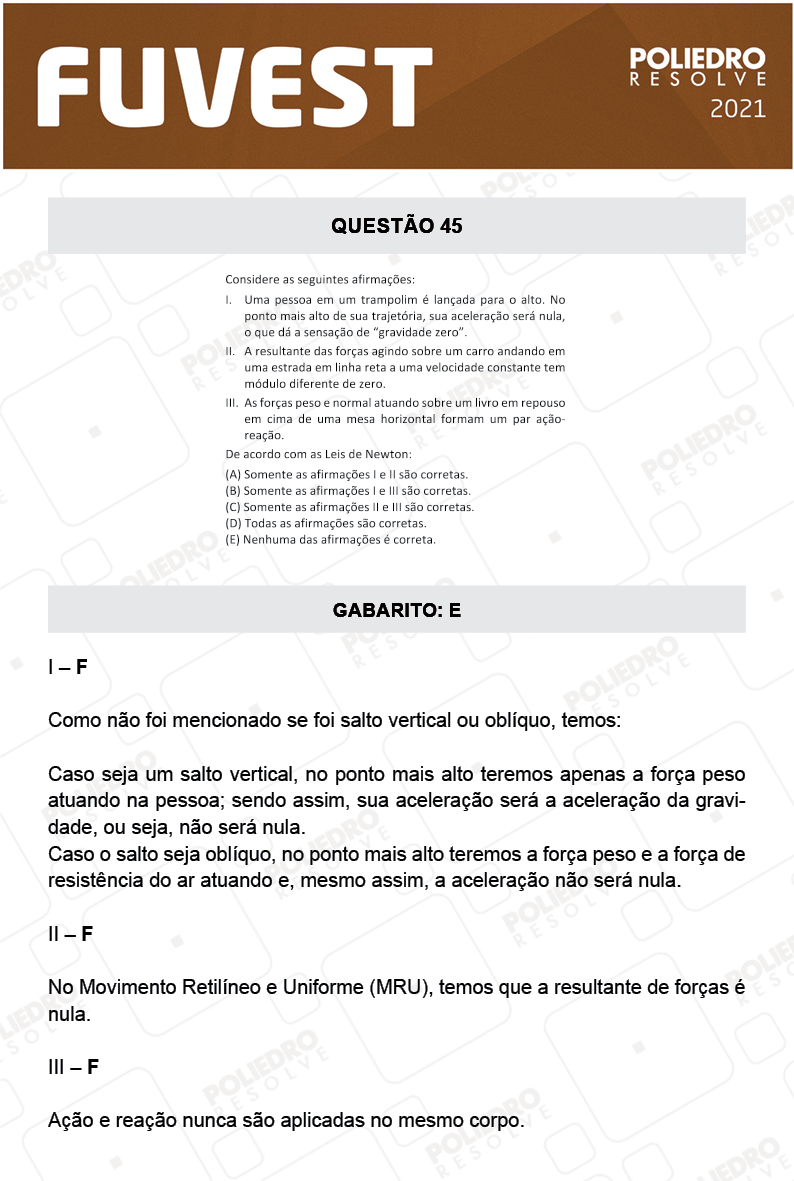 Questão 45 - 1ª Fase - FUVEST 2021