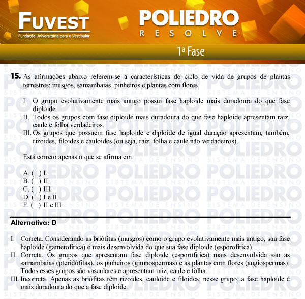 Questão 15 - 1ª Fase - FUVEST 2012