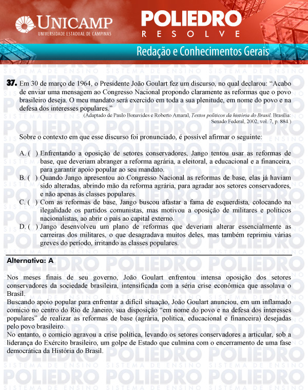 Questão 37 - 1ª Fase Versão Q-Z - UNICAMP 2011