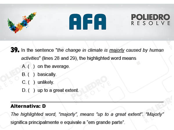 Questão 39 - Prova Modelo A - AFA 2018