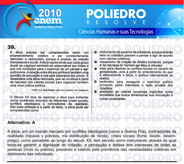 Questão 39 - Sábado (Prova azul) - ENEM 2010