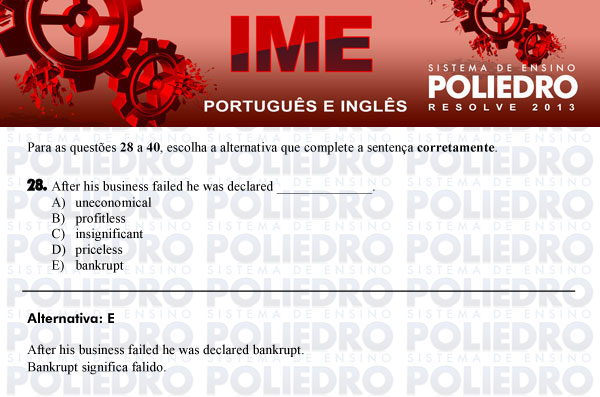 Questão 28 - Português e Inglês - IME 2013