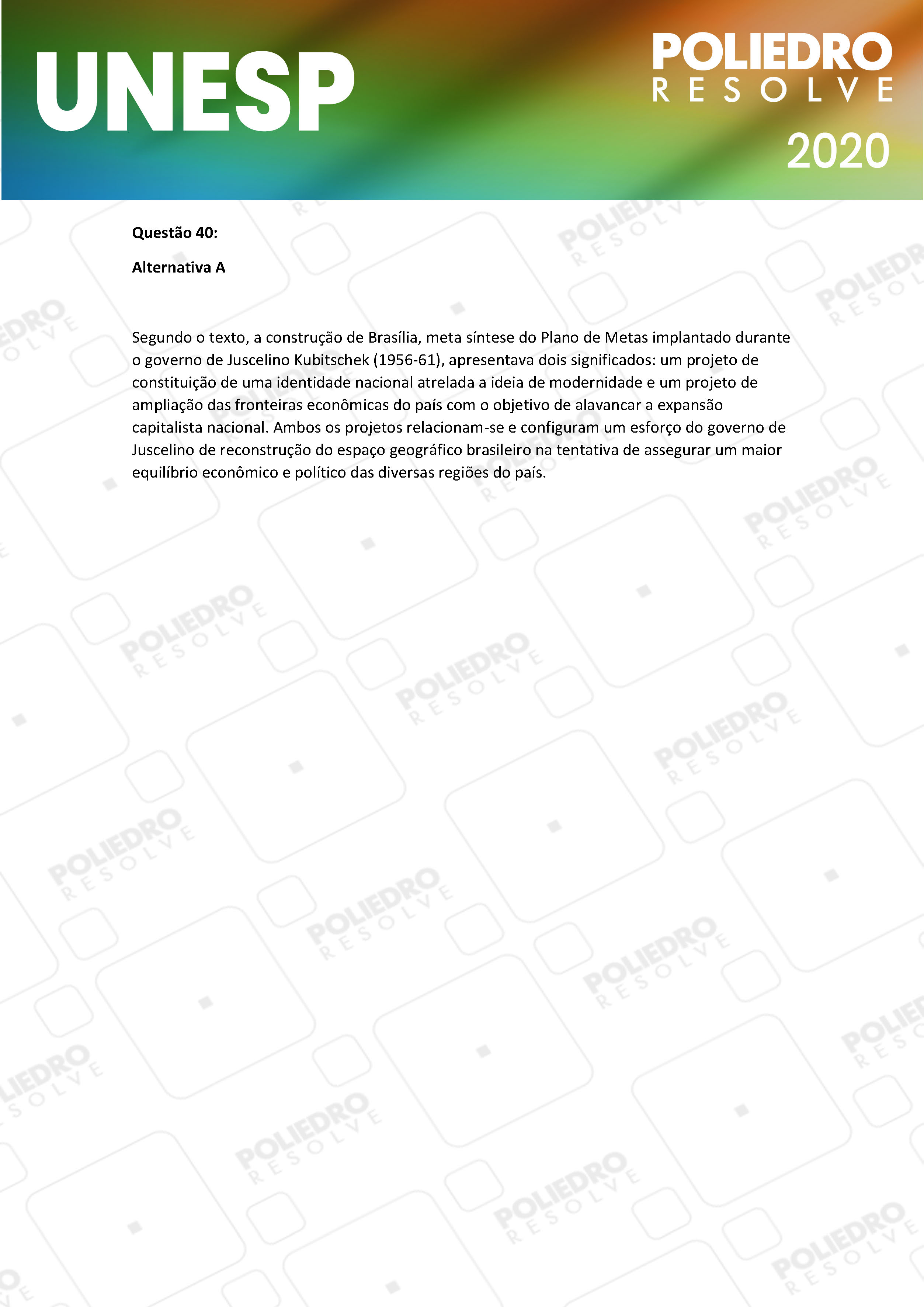 Questão 40 - 1ª Fase - UNESP 2020