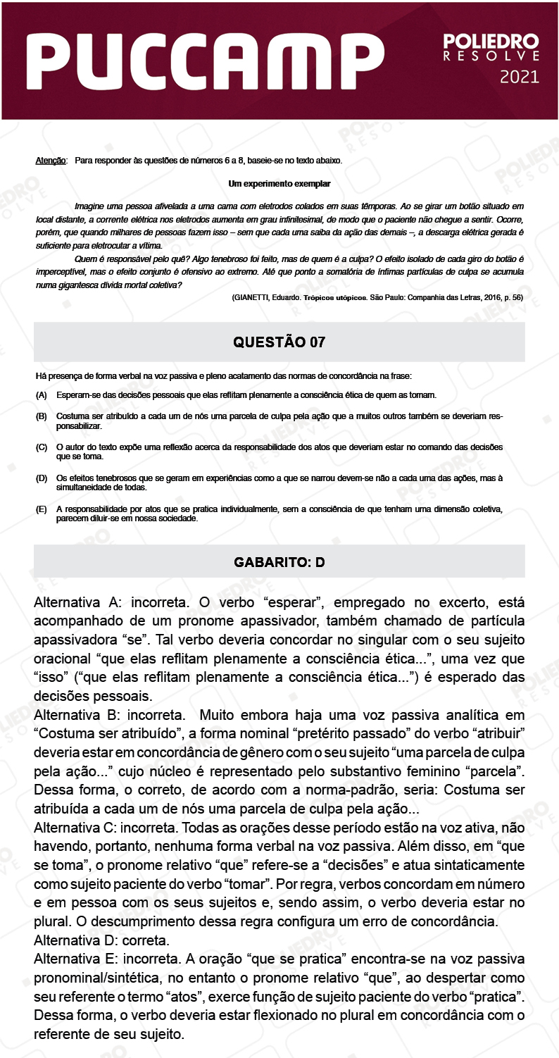 Questão 7 - MEDICINA - PUC-Campinas 2021