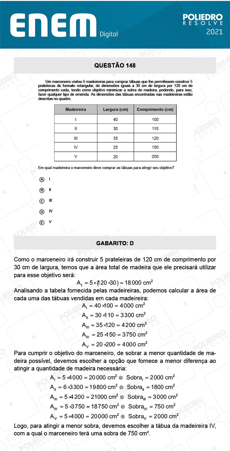 Questão 148 - 2º Dia - Prova Rosa - ENEM DIGITAL 2020